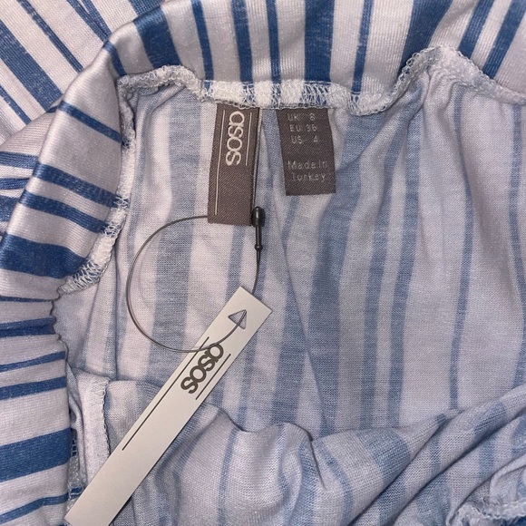 NWT ASOS Maxi Slit  Skirt with side tie crop top set blue and white stipe Small - Picture 10 of 11